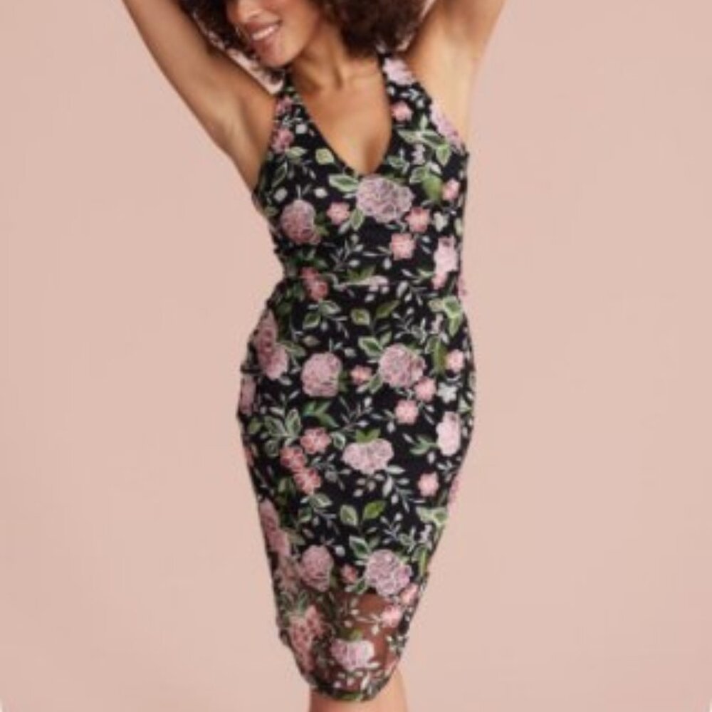 NWT Guess Floral Embroidered Mesh Midi Dress